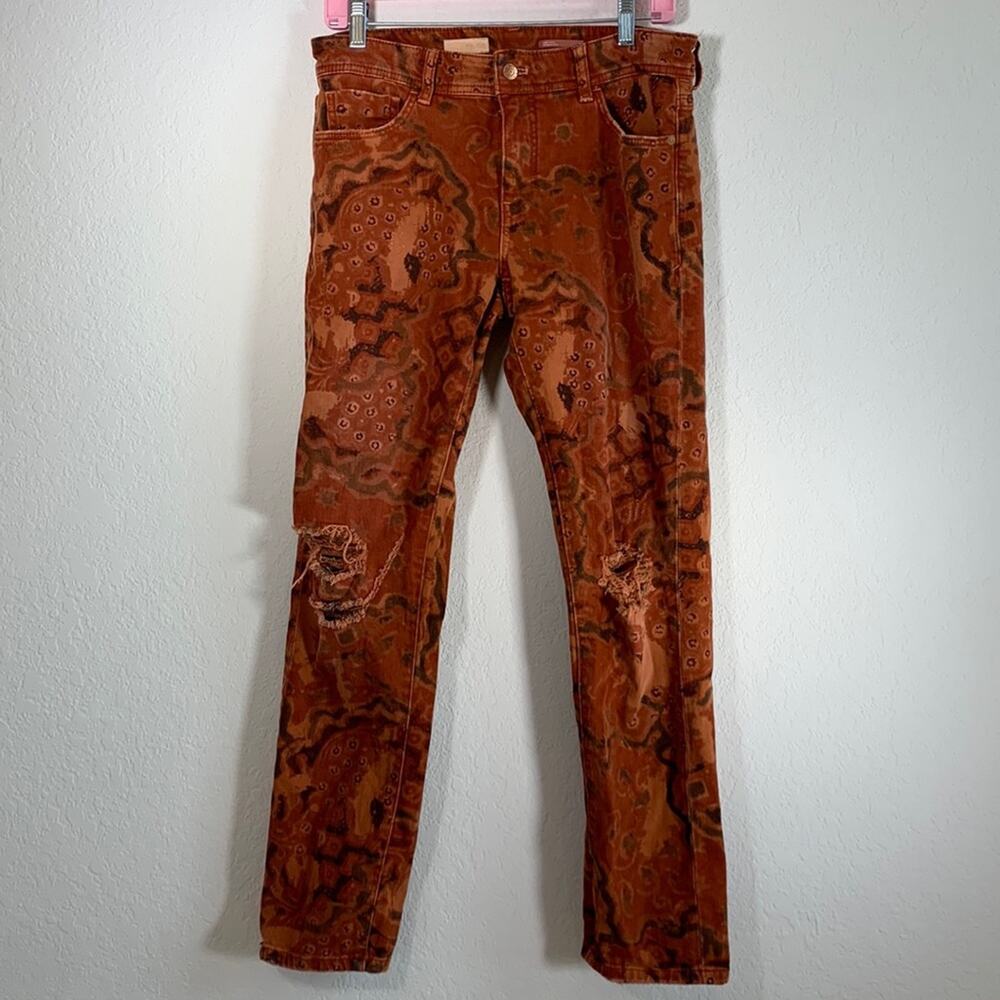 Anthropologie Pilcro The Slim Boyfriend Jeans Womens 27 Orange Motif